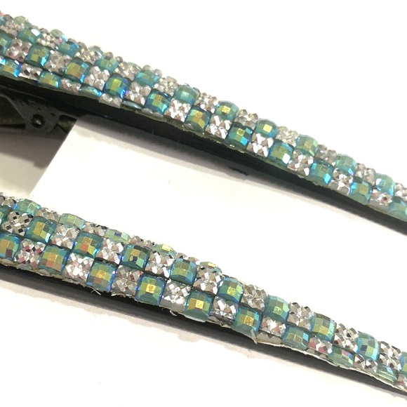 Updo Hair Clips Set Of 2 Shimmering Green Squares - Picture 5 of 5